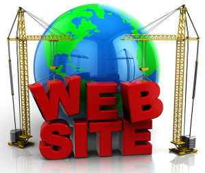 3d illustration of two cranes building 'web site' text, web design concept